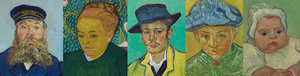 Compilation of closeups of five portraits of the Roulin family: Joseph, Augustine, Armand, Camille and Marcelle