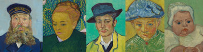 Compilation of closeups of five portraits of the Roulin family: Joseph, Augustine, Armand, Camille and Marcelle